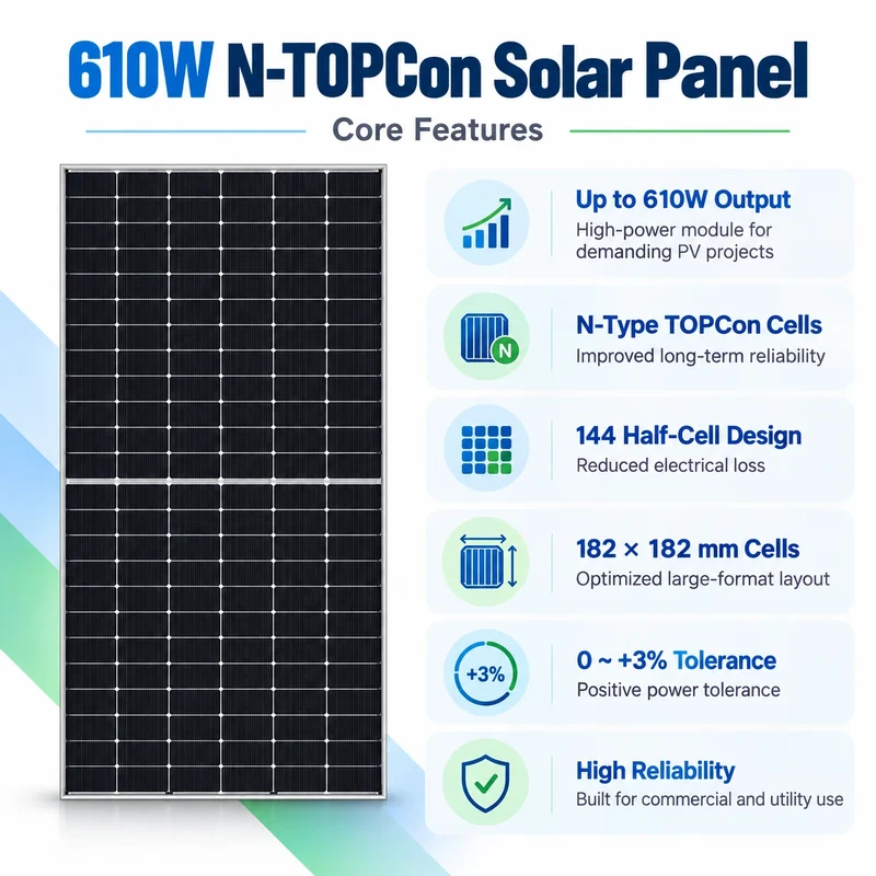 Panneau solaire monocristallin N-TOPCon de 610 W