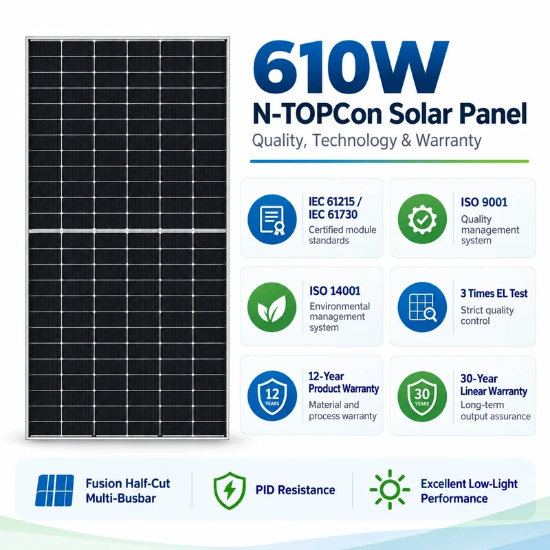 Panneau solaire monocristallin N-TOPCon de 610 W