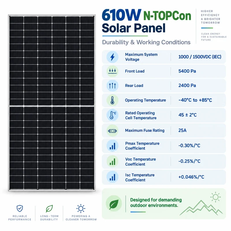 Panneau solaire monocristallin N-TOPCon de 610 W