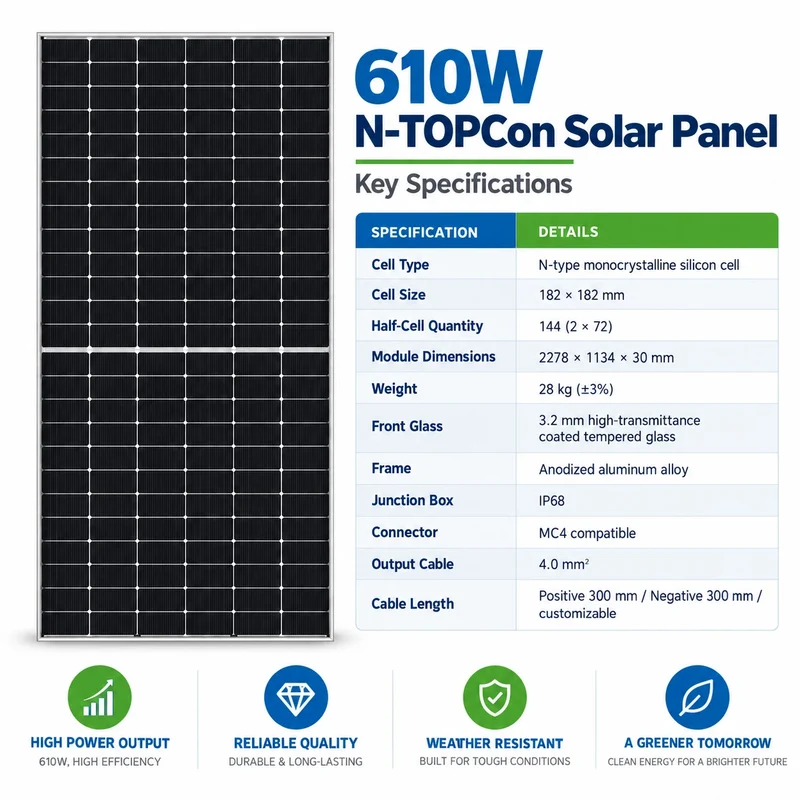 Panneau solaire monocristallin N-TOPCon de 610 W
