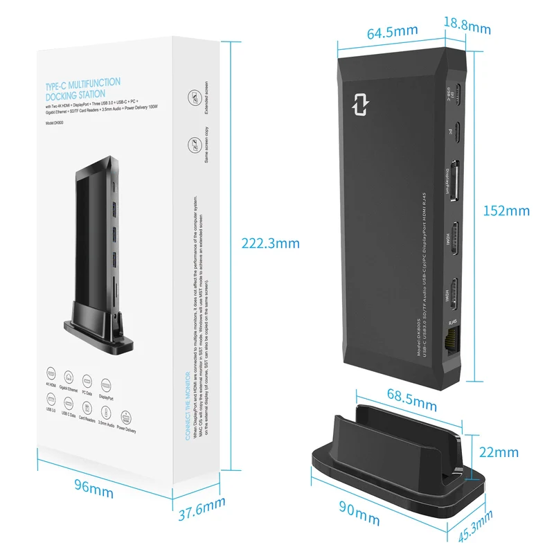 UExtend - Station d'accueil Hub USB C double adaptateur HDMI Compatible pour 3 moniteurs