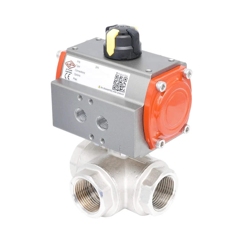 Vanne à bille pneumatique 3 voies à alésage en L en laiton Rp 1 1/2" - à double effet