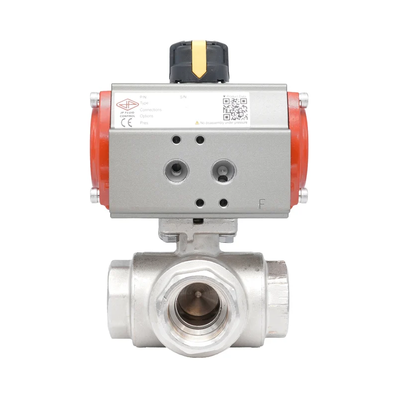 Vanne à bille pneumatique 3 voies à alésage en L en laiton Rp 1 1/2" - à double effet