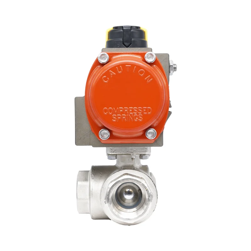 Vanne à bille pneumatique 3 voies à alésage en T en laiton Rp 3/4" - à fermeture par ressort