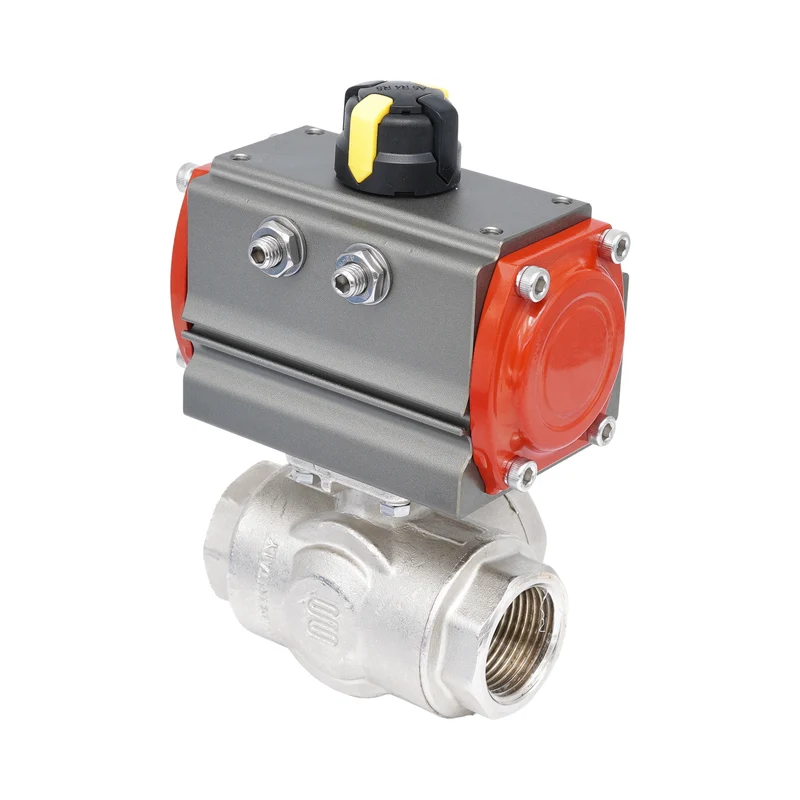 Vanne à bille pneumatique 3 voies à alésage en L en laiton Rp 1 1/4" - à double effet