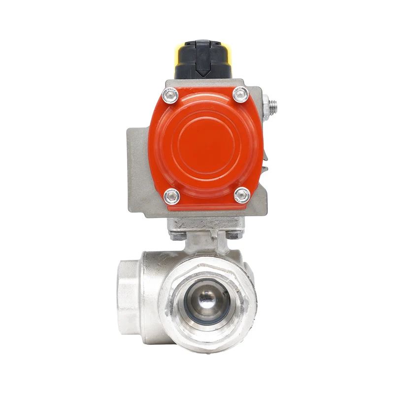 Vanne à bille pneumatique 3 voies à alésage en L en laiton Rp 1 1/4" - à double effet