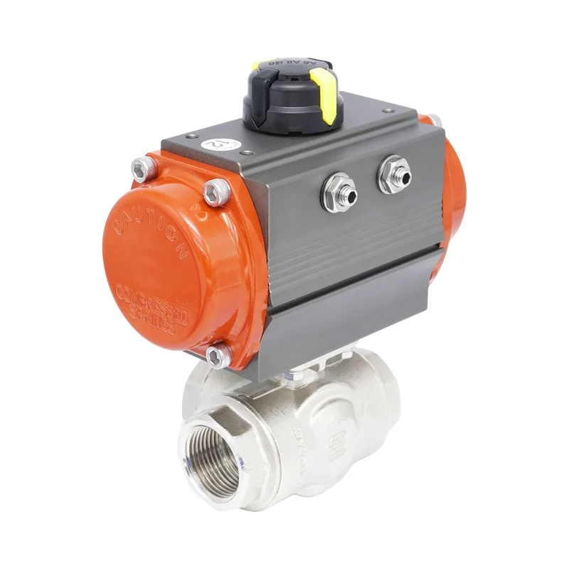 Vanne à bille pneumatique 3 voies à alésage en L en laiton Rp 1/4" - à fermeture par ressort