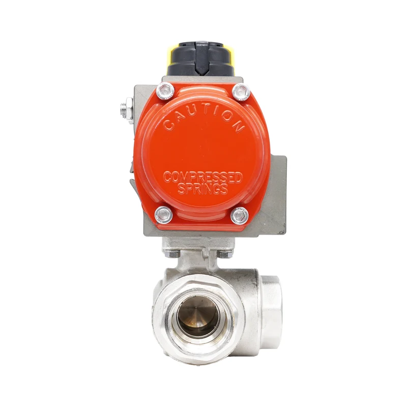 Vanne à bille pneumatique 3 voies à alésage en L en laiton Rp 2" - à ouverture par ressort