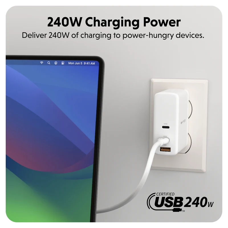HyperJuice 240W Silicone USB-C to USB-C Cable (3ft/1m) - Blanc