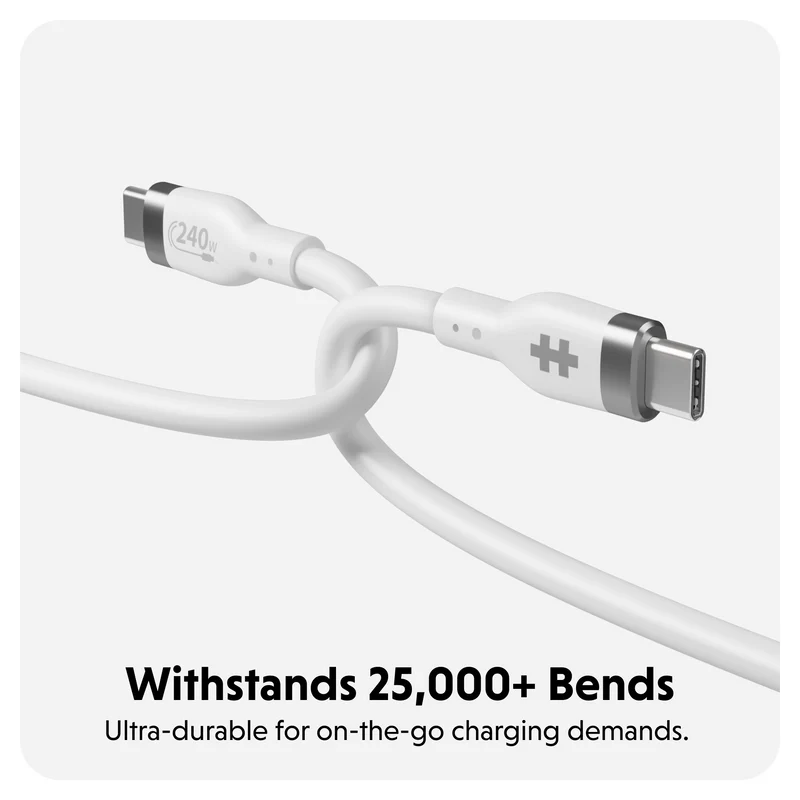HyperJuice 240W Silicone USB-C to USB-C Cable (3ft/1m) - Blanc