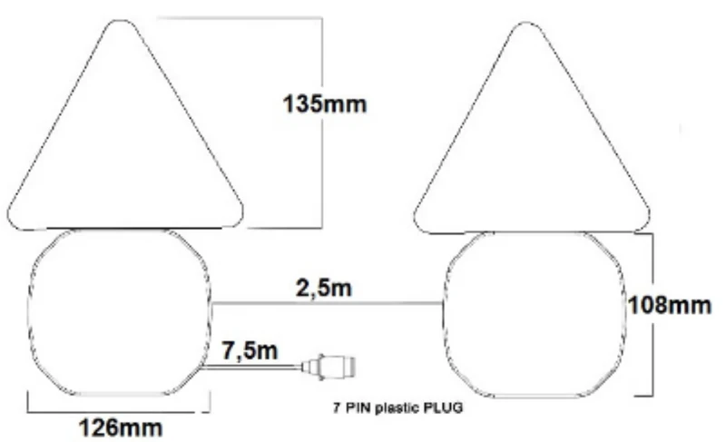 Kit de feu de remorque magnétique néon et triangle avec câble de 7.5 m / 7 pôles