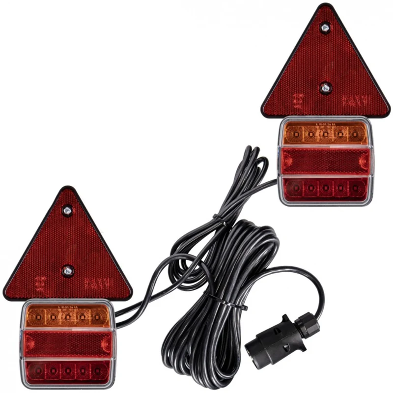 Kit de feux magnétiques carrés et triangulaires pour remorque avec câble de 7.5 m / 7 pôles