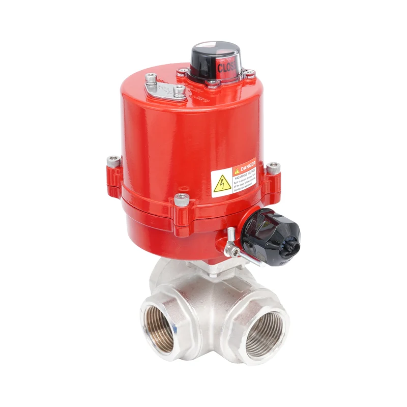 Vanne à bille électrique 3 voies à alésage en L en laiton Rp 3/8" 24 V AC/DC