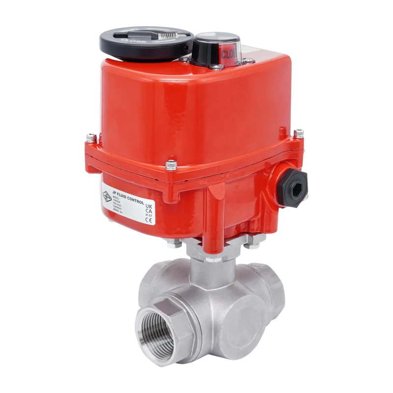 Rp 1-1/2'' Vanne à Bille 3 Voies L-Port en Acier Inoxydable avec Actionneur Électrique 100-240 V AC