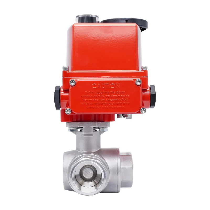 Rp 1-1/2'' Vanne à Bille 3 Voies L-Port en Acier Inoxydable avec Actionneur Électrique 24 V AC/DC