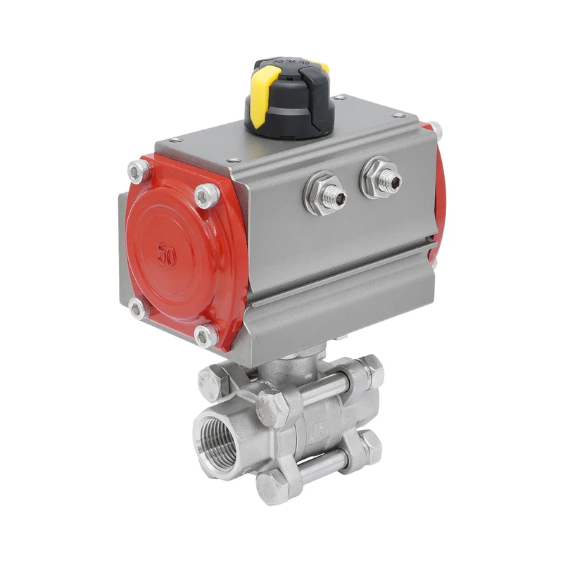 Rp 2-1/2'' Vanne à Bille 2 Voies en Acier Inoxydable avec Actionneur Pneumatique à Rappel par Ressort, Normalement Ouverte