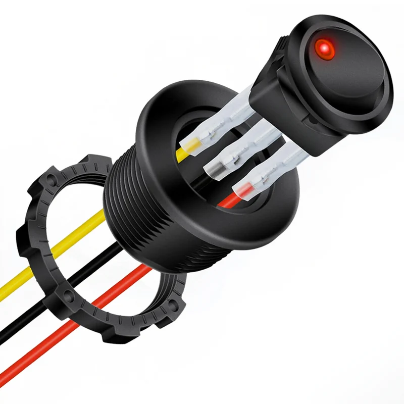 Interrupteur à bascule LED rond avec câbles et boîtier