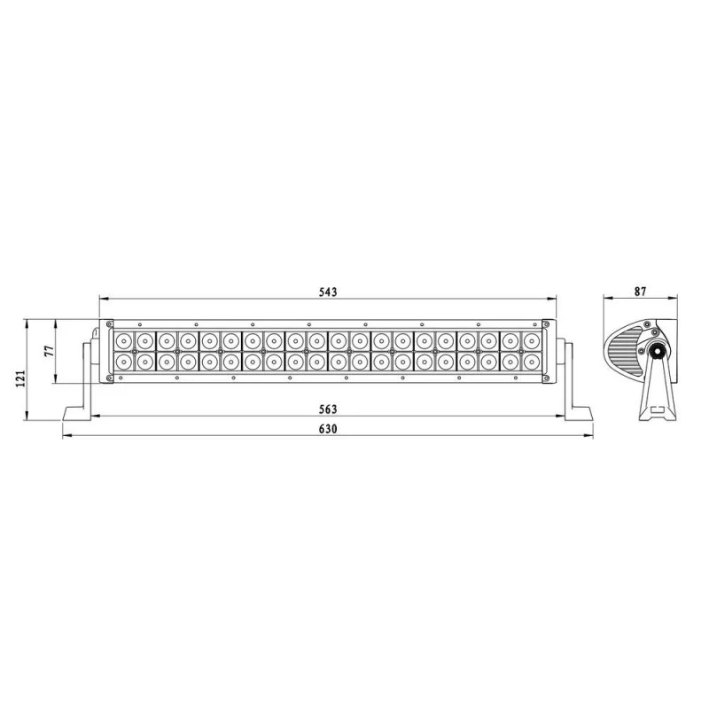 Barre Lumineuse LED Incurvée / Faisceau Large / Incurvé / 40x LED / 630mm