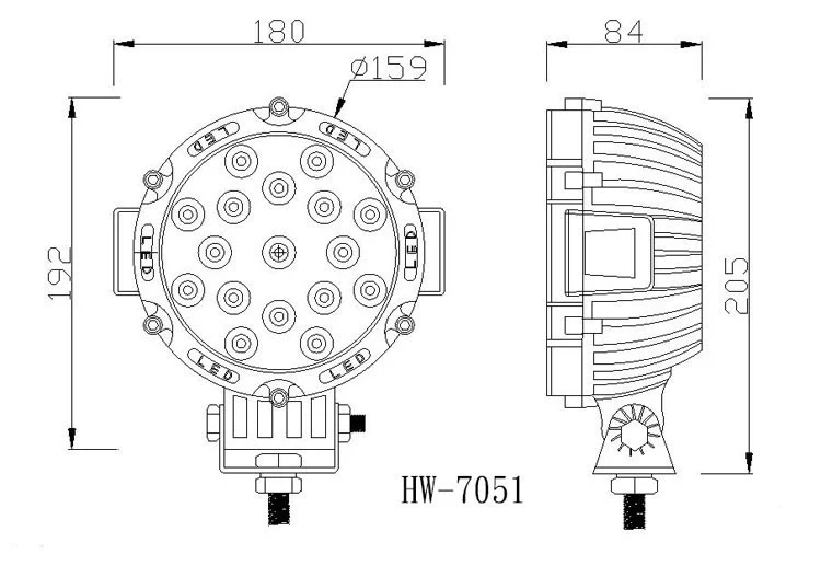 Projecteur LED rond robuste noir 3600 lumens / 51 W