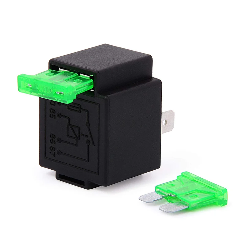 Mini-relais 12 V 30 A avec fusible / 4 broches