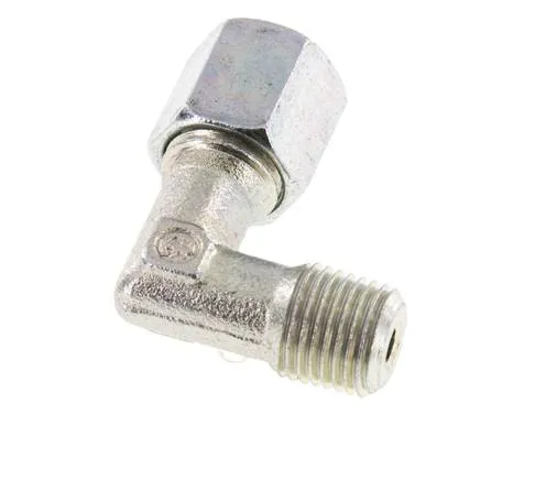 Raccord coudé R 1/4'' mâle x 6S en acier zingué à 90 degrés 630 Bar DIN 2353