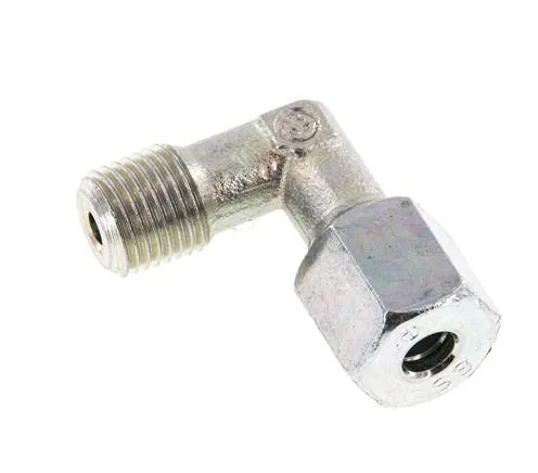 Raccord coudé R 1/4'' mâle x 6S en acier zingué à 90 degrés 630 Bar DIN 2353