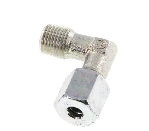 Raccord coudé R 1/4'' mâle x 6S en acier zingué à 90 degrés 630 Bar DIN 2353