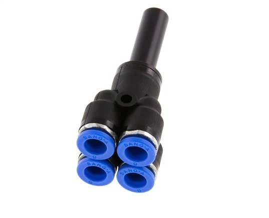 6mm x 8mm Manifold en Y à 4 voies avec raccord enfichable Laiton/PA 66 NBR