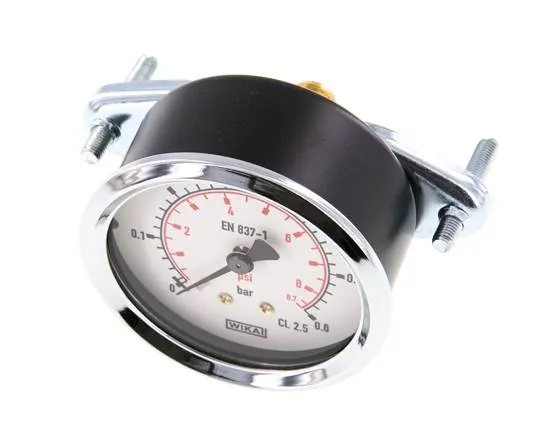 0..0.6 Bar (0..9 psi) Manomètre monté sur panneau Acier/laiton 63 mm Classe 2.5 (support)