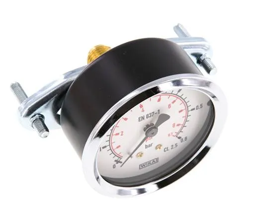 0..0.6 Bar (0..9 psi) Manomètre monté sur panneau Acier/laiton 63 mm Classe 2.5 (support)