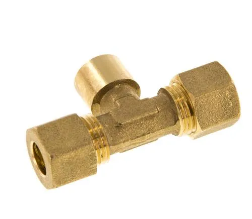 Raccord à compression en T en laiton G 1/4'' x 10mm 95 Bar DIN EN 1254-2