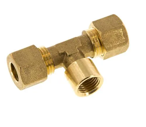 Raccord à compression en T en laiton G 1/4'' x 10mm 95 Bar DIN EN 1254-2