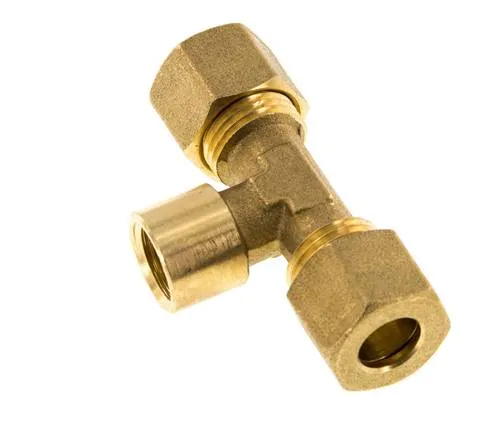 Raccord à compression en T en laiton G 1/4'' x 10mm 95 Bar DIN EN 1254-2