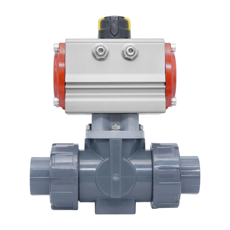 Vanne a bille pneumatique PVC 3 voies 50mm Manchon A Coller perçage en T double effet