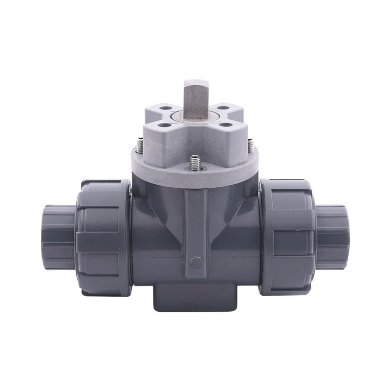 Vanne a bille PVC 3 voies G1-1/2'' perçage en L ISO-top F05 10 bar PTFE/EPDM