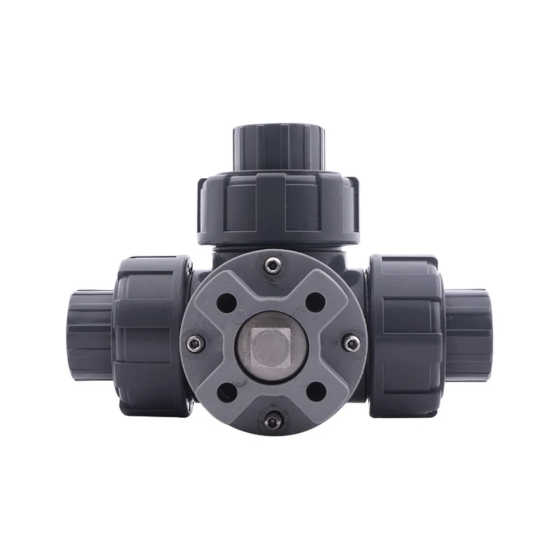 Vanne a bille PVC 3 voies G1-1/2'' perçage en L ISO-top F05 10 bar PTFE/EPDM