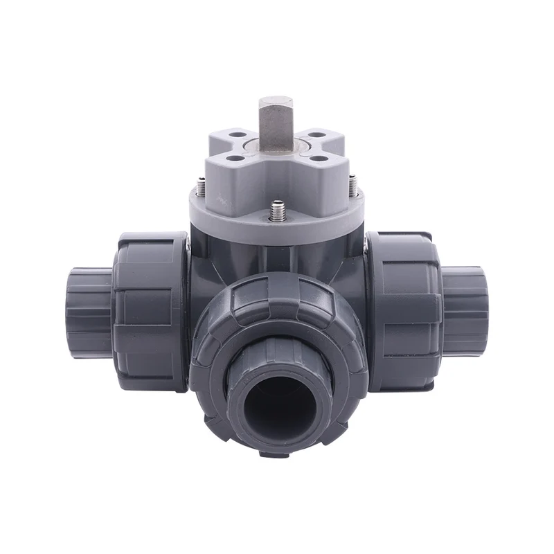 G2-1/2'' Vanne A Bille PVC 3 Voies Perçage En L ISO-Top F05 10 bar PTFE/EPDM