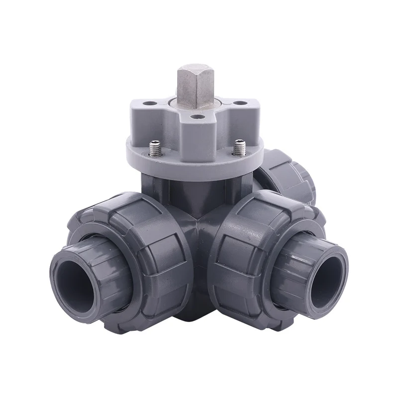 Vanne a bille PVC 3 voies Manchon A Coller 50mm perçage en L ISO-top F05 10 bar PTFE/EPDM