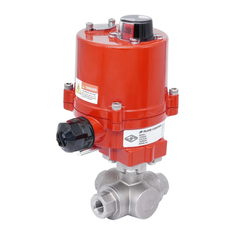 Rp 1/2'' Vanne à Bille 3 Voies L-Port en Acier Inoxydable avec Actionneur Électrique 24 V AC/DC