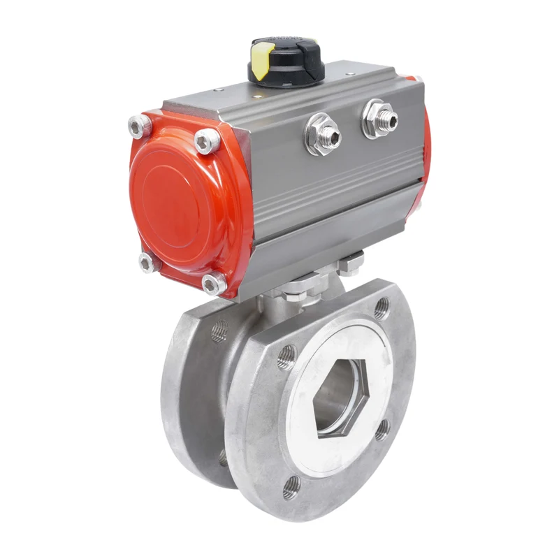 DN20 PN40 Vanne à Bille 2 Voies à Brides, 1 Pièce, en Acier Inoxydable avec Actionneur Pneumatique Double Effet