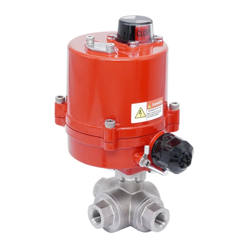 Rp 1/2'' Vanne à Bille 3 Voies L-Port en Acier Inoxydable avec Actionneur Électrique 12 V AC/DC