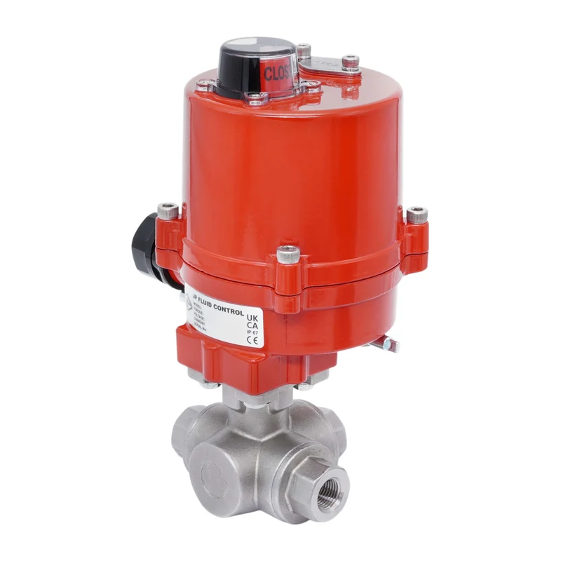 Rp 1/2'' Vanne à Bille 3 Voies L-Port en Acier Inoxydable avec Actionneur Électrique 12 V AC/DC