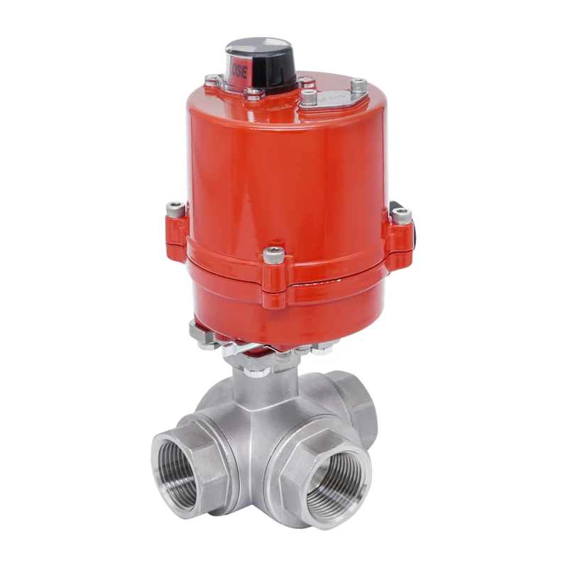 Rp 1'' Vanne à Bille 3 Voies T-Port en Acier Inoxydable avec Actionneur Électrique 100-240 V AC