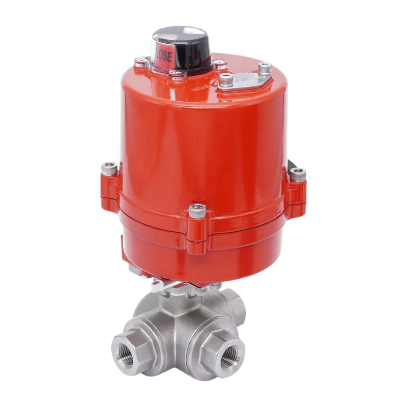 Rp 1/4'' Vanne à Bille 3 Voies L-Port en Acier Inoxydable avec Actionneur Électrique 100-240 V AC