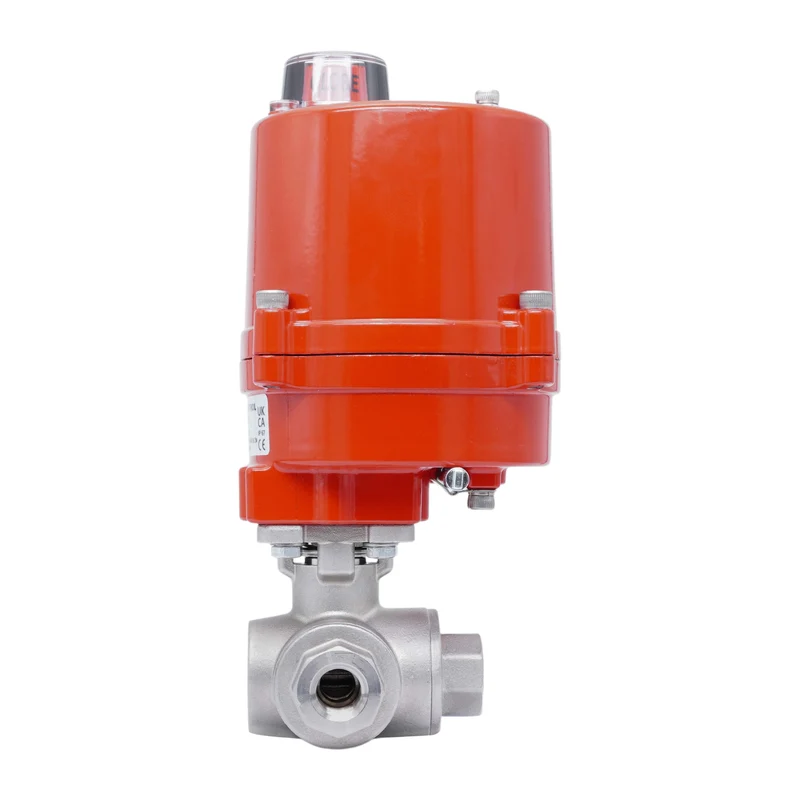 Rp 1/4'' Vanne à Bille 3 Voies L-Port en Acier Inoxydable avec Actionneur Électrique 100-240 V AC
