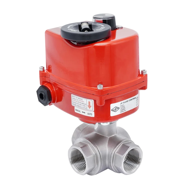 Rp 1 1/4'' Vanne à Bille 3 Voies L-Port en Acier Inoxydable avec Actionneur Électrique 24 V AC/DC