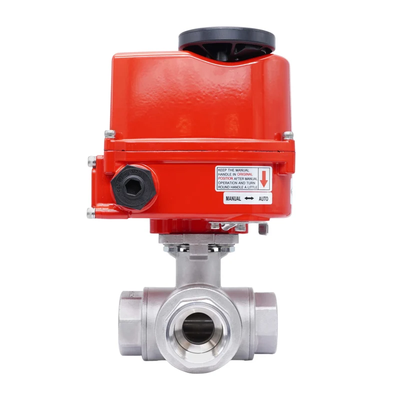 Rp 1 1/4'' Vanne à Bille 3 Voies L-Port en Acier Inoxydable avec Actionneur Électrique 24 V AC/DC