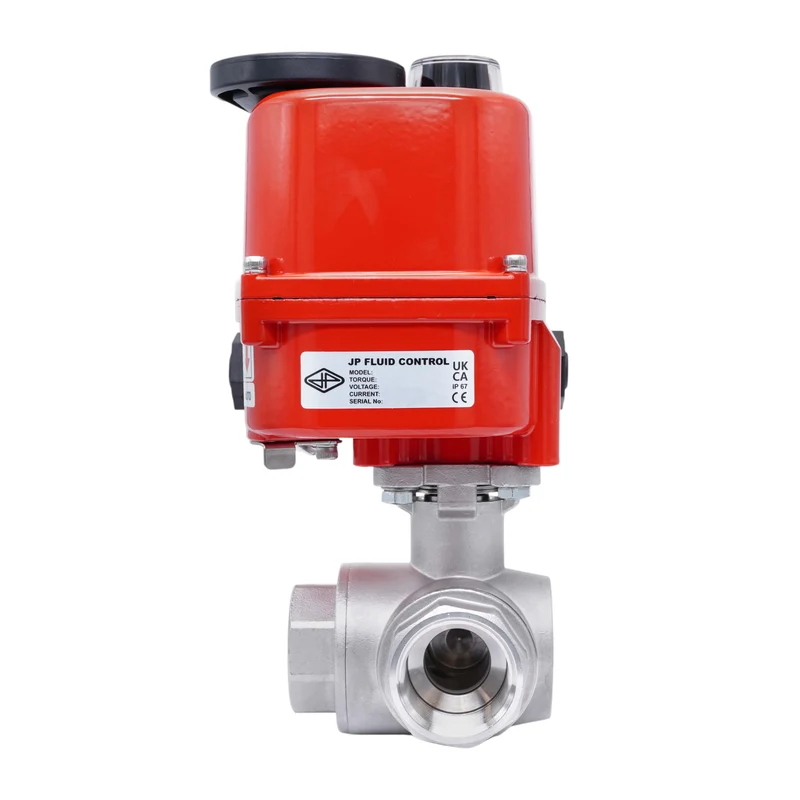 Rp 1 1/4'' Vanne à Bille 3 Voies L-Port en Acier Inoxydable avec Actionneur Électrique 24 V AC/DC