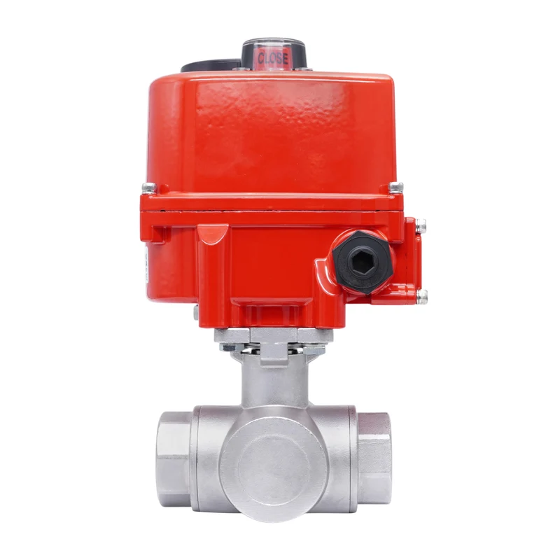 Rp 1 1/4'' Vanne à Bille 3 Voies L-Port en Acier Inoxydable avec Actionneur Électrique 24 V AC/DC