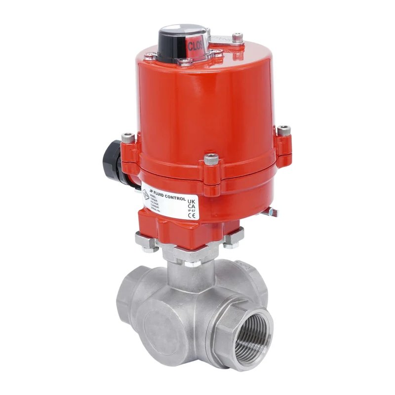 Rp 3/4'' Vanne à Bille 3 Voies T-Port en Acier Inoxydable avec Actionneur Électrique 100-240 V AC